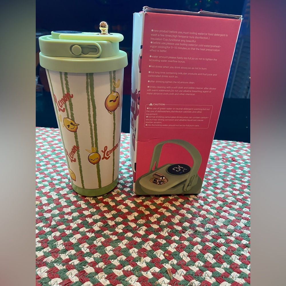 Stainless steel Lemon Pattern Travel Mug with Lid
